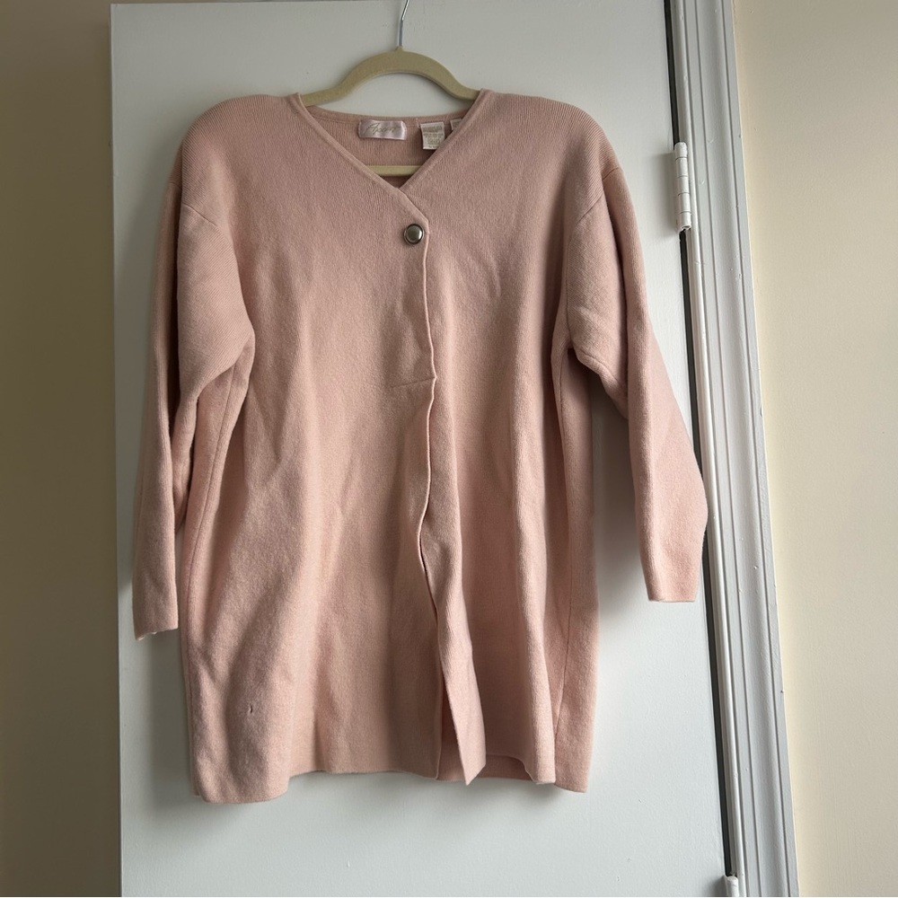 Women’s Vintage 100% Merino Wool Light Pink Cardigan Cape Poncho Sz 1X *Flawed*